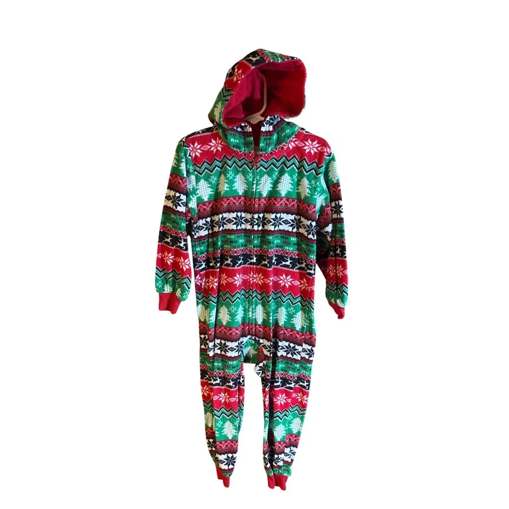 The Childrens Place Kids XS 4 Christmas Fair Isle Fleece Hooded Pajamas